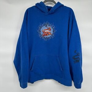 Vintage Y2K Extreme Limit Blue Dragon Grunge Tribal Hoodie Sweatshirt Mens XL
